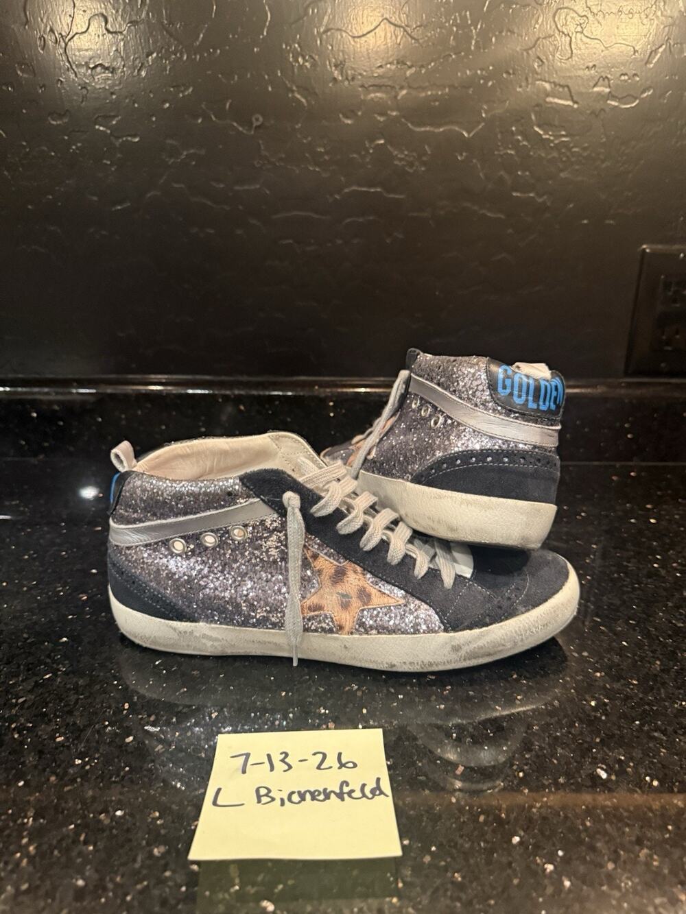 Golden Goose RARE Vintage Silver Glitter Leopard Print Star Sz 39 Midstar